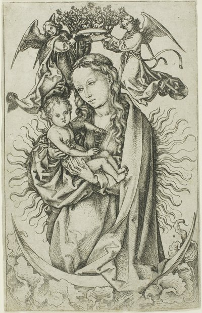 Madonnaen på Halvmånen kronet af to engle af Martin Schongauer