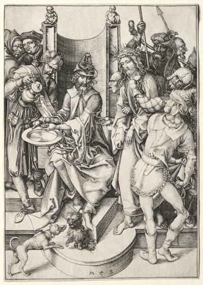 Lidenskaben: Kristus før Pilatus. af Martin Schongauer