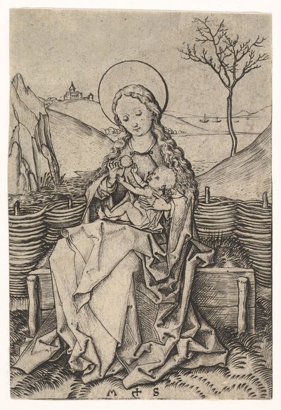 Jomfru og barn på en græsbænk, ca. 1435-1491. af Martin Schongauer