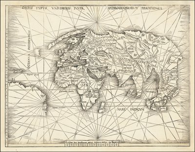 Kort fra 1513 - Orbis Typus Universalis Iuxta Hydrographorum Traditionem af Martin Waldseemuller