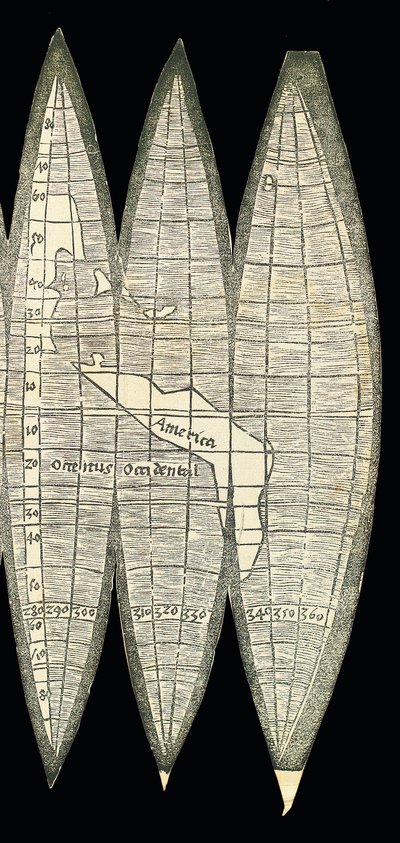 Verdenskort i form af et sæt jordklode-klodser, 1507 af Martin Waldseemuller