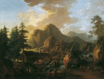 Landskab med en hammermølle af Martin von Molitor