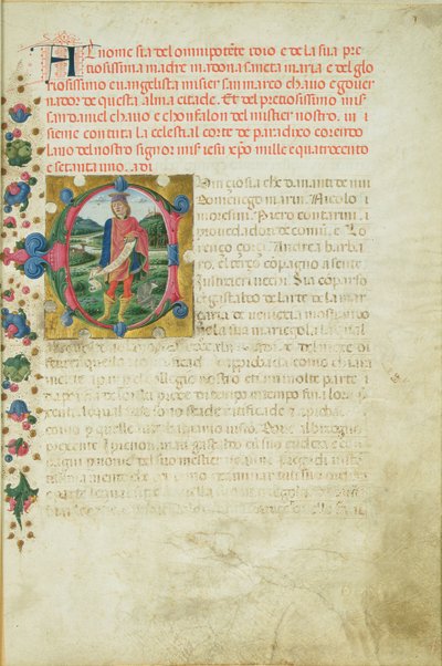 Historikert initial C, der forestiller profeten Daniel i et landskab, ca. 1471 af Martino di Giorgio da Modena