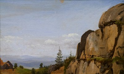 Norsk landskab med klipper i forgrunden af Martinus Rorbye