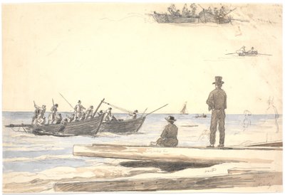 To fiskerbåde sejler ind mod Skagens strand af Martinus Rørbye
