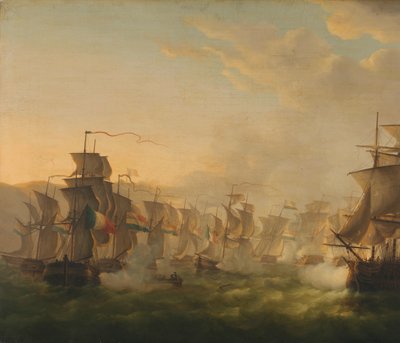 Sammenstød mellem de hollandske og britiske flåder under passagen af den hollandske flotille til Boulogne (1804) af Martinus Schouman (signed by artist)