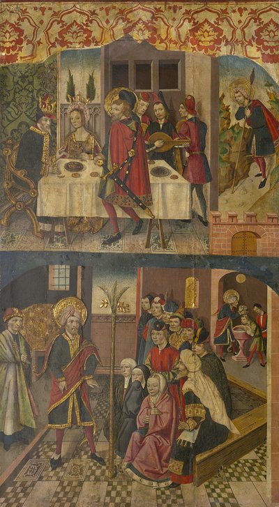Sankt Christopher tager afsked med kongen, der frygtede Satan, Sankt Christopher og hans omvendte, 1480-85 af Martín de Soria
