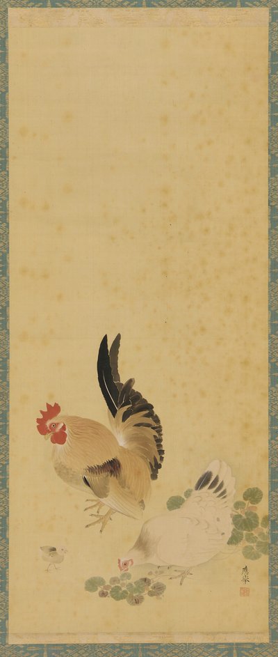 Hane, høne og kylling, Edo-periode, 1700-tallet. af Maruyama Okyo