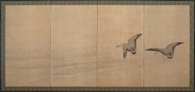 Gæs over en strand, Edo-periode, 1700-tallet. af Maruyama Okyo