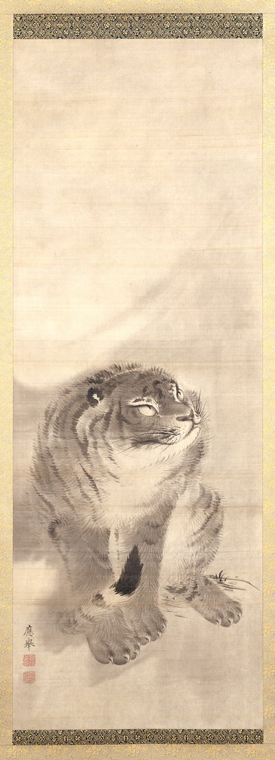 Tiger (blæk og farve på silke) af Maruyama Okyo