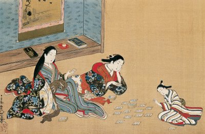 Naiset pelikortit, Maruyama Okyo (1733-1765), silkkimaalaus ukiyo-e-tyyliin, Japani af Maruyama Okyo