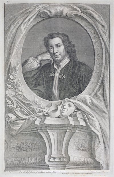 Portræt af Thomas Otway (1652-85) graveret af Jacobus Houbraken (1698-1780) (stik) af Mary (after) Beal