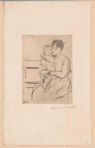 På banken Mor og barn På bænken (titel på objekt) af Mary Cassatt (signed by artist)