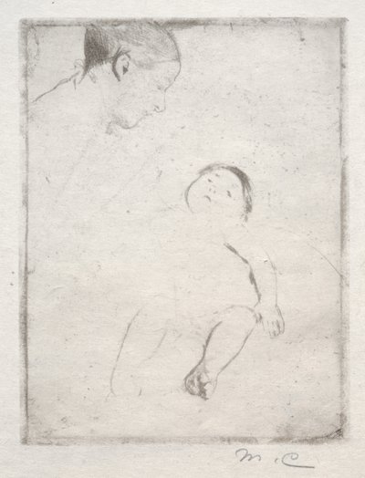 Bill liggende på sin mors skød, ca. 1889. af Mary Cassatt
