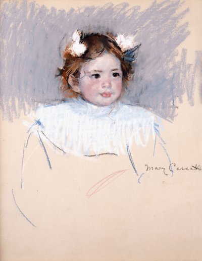 Ellen med sløjfer i håret, Looking Right, 1899 af Mary Cassatt