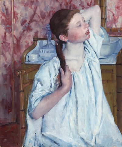 Pige arrangerer sit hår, 1886. af Mary Cassatt