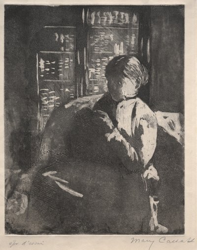 Strikke i biblioteket, ca. 1881. af Mary Cassatt