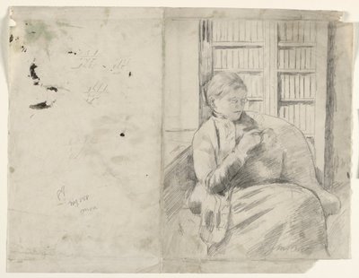 Strikke i biblioteket recto, ca. 1881. af Mary Cassatt