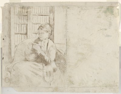 Strikning i biblioteket, ca. 1881. af Mary Cassatt
