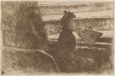 Dame i sort, i en loge, vendt mod højre af Mary Cassatt