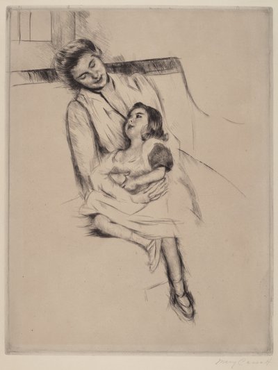 Reine og Margot sidder på en sofa (nr. 2) af Mary Cassatt