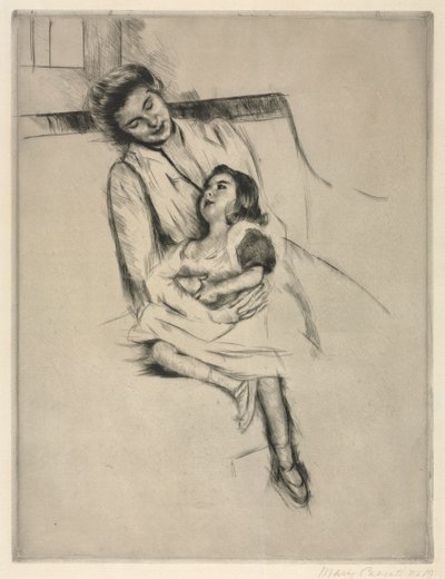 Reine og Margot siddende på en sofa, ca. 1902. af Mary Cassatt