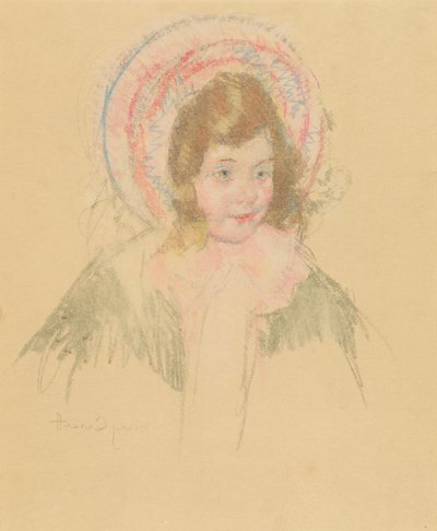 Sara iført motorhjelm og frakke, ca. 19041906. af Mary Cassatt