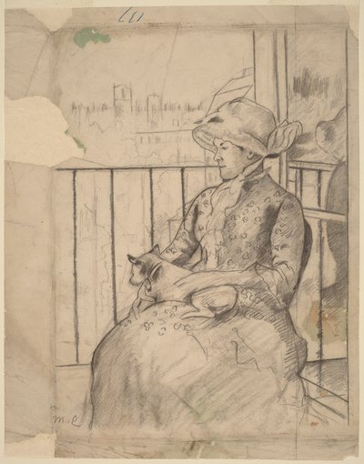 Susan på en balkon med en hund [forside] af Mary Cassatt
