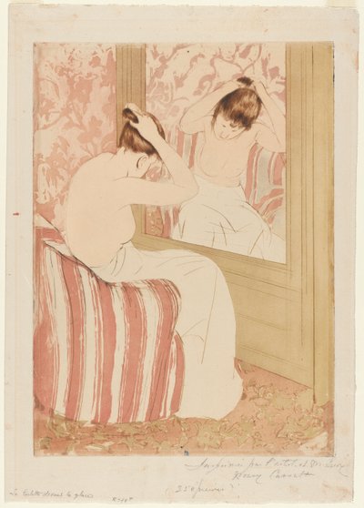 The Coiffure, 1890-1891. af Mary Cassatt