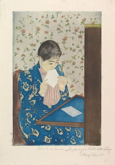 Brevet, 1890-91 (tørnål og akvatint, trykt fra tre plader) af Mary Cassatt
