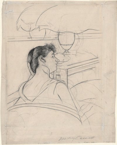 Kvinde og lampe af Mary Cassatt