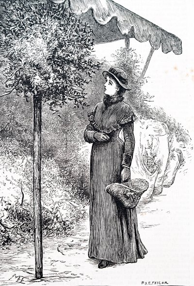 En kvinde, der køber kristtorn til at bruge til julepynt. Af Mary Ellen Edwards (1838-1934), en engelsk kunstner af Mary Ellen Edwards