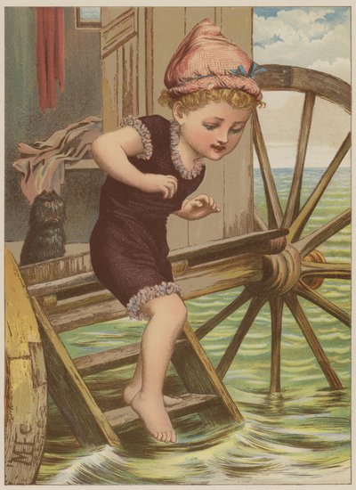 Pige på vej til at svømme (chromolitho) af Mary Ellen Edwards
