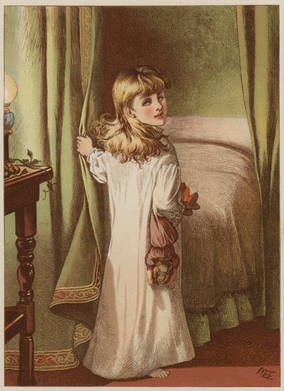 Pige går i seng (chromolitho) af Mary Ellen Edwards