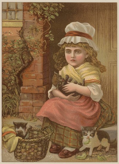 Pige med killinger (chromolitho) af Mary Ellen Edwards