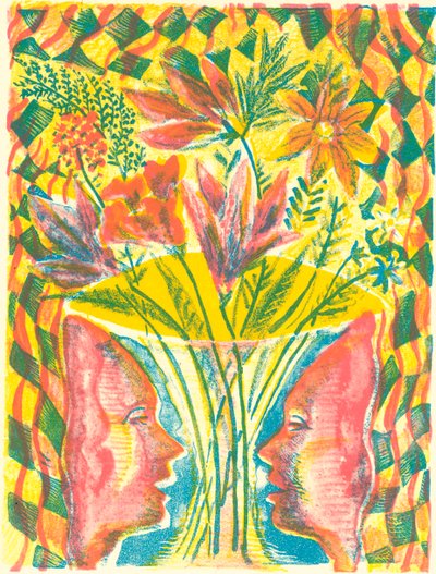 Ansigter og blomster, 2015 (litografi) af Mary Kuper