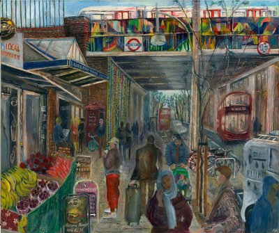 Ladbroke Grove lige før lockdown: 4, stationen, 2020 (olie om bord) af Mary Kuper