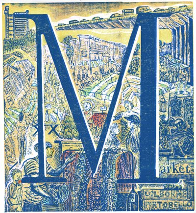 Marked: Portobello og Golborne Road, 2015 (vinylgravering og collagraf) af Mary Kuper