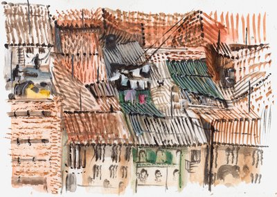 Rooftops, Bogota, 2008 (pen og akvarel) af Mary Kuper