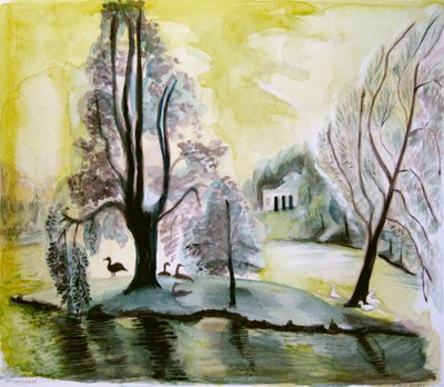 Stourhead, aftensø, 2006 (akvarel) af Mary Kuper
