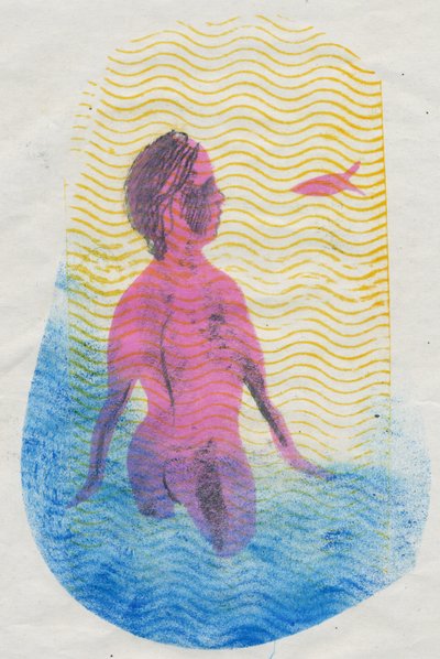 Svømmer, 2018 (monoprint) af Mary Kuper