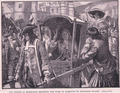 Befolkningen i Edinburgh eskorterede hertugen af Hamilton til Holyrood Palace AD 1706 af Mary L. Gow
