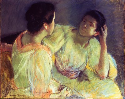 Samtalen, ca. 1896 (pastel på papir lagt på lærred) af Mary Stevenson Cassatt