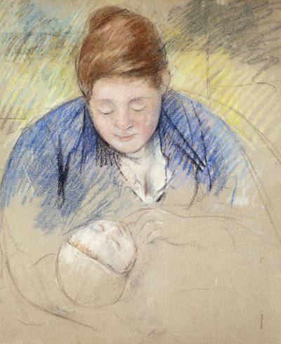 Kvinde læner sig over Baby; Kvinde læner sig over en baby, ca. 1907 af Mary Cassatt