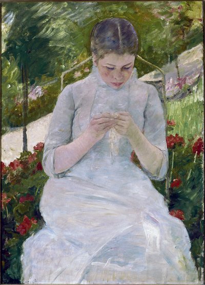 Kvindesyning (olie på lærred af Mary Stevenson Cassatt