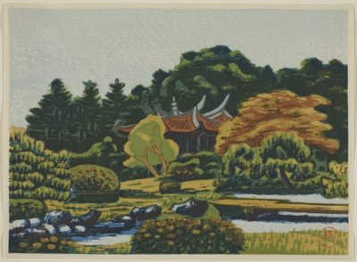 Tryk af Shinjuku Imperial Garden (Shinjuku Gyoen hanga) af Masao Maeda