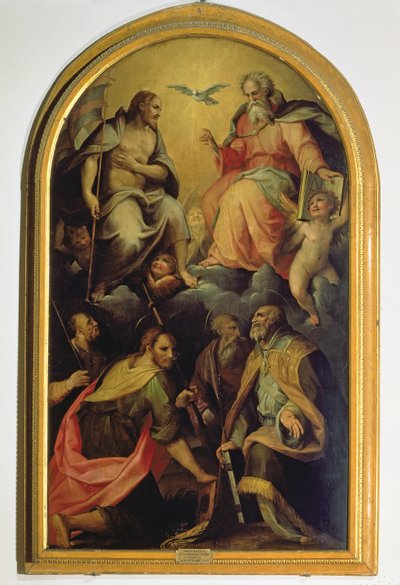 Den hellige treenighed med hellige af Maso da San Friano