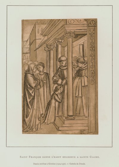 Sankt Frans af Assisi klipper håret af Sankt Claire (litho) af Maso di Banco Giottino
