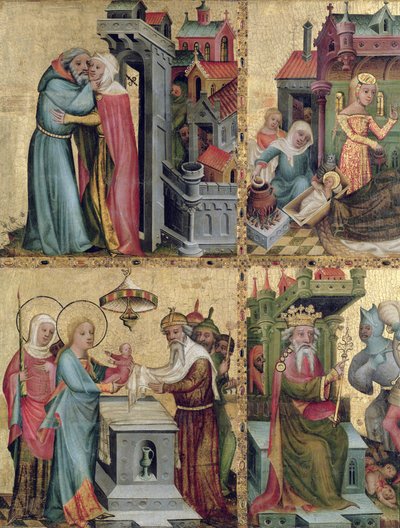 Møde ved Golden Gate og præsentationen i templet, fra Buxtehude-alteret, 1400-10 (tempera på panel) af Master Bertram of Minden
