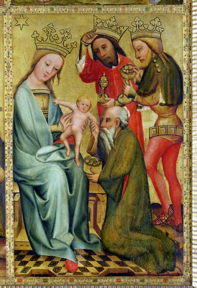 Magiernes tilbedelse fra St. Peters højalter i Hamborg, Grabower-alteret, 1383 (tempera på panel) af Master Bertram of Minden